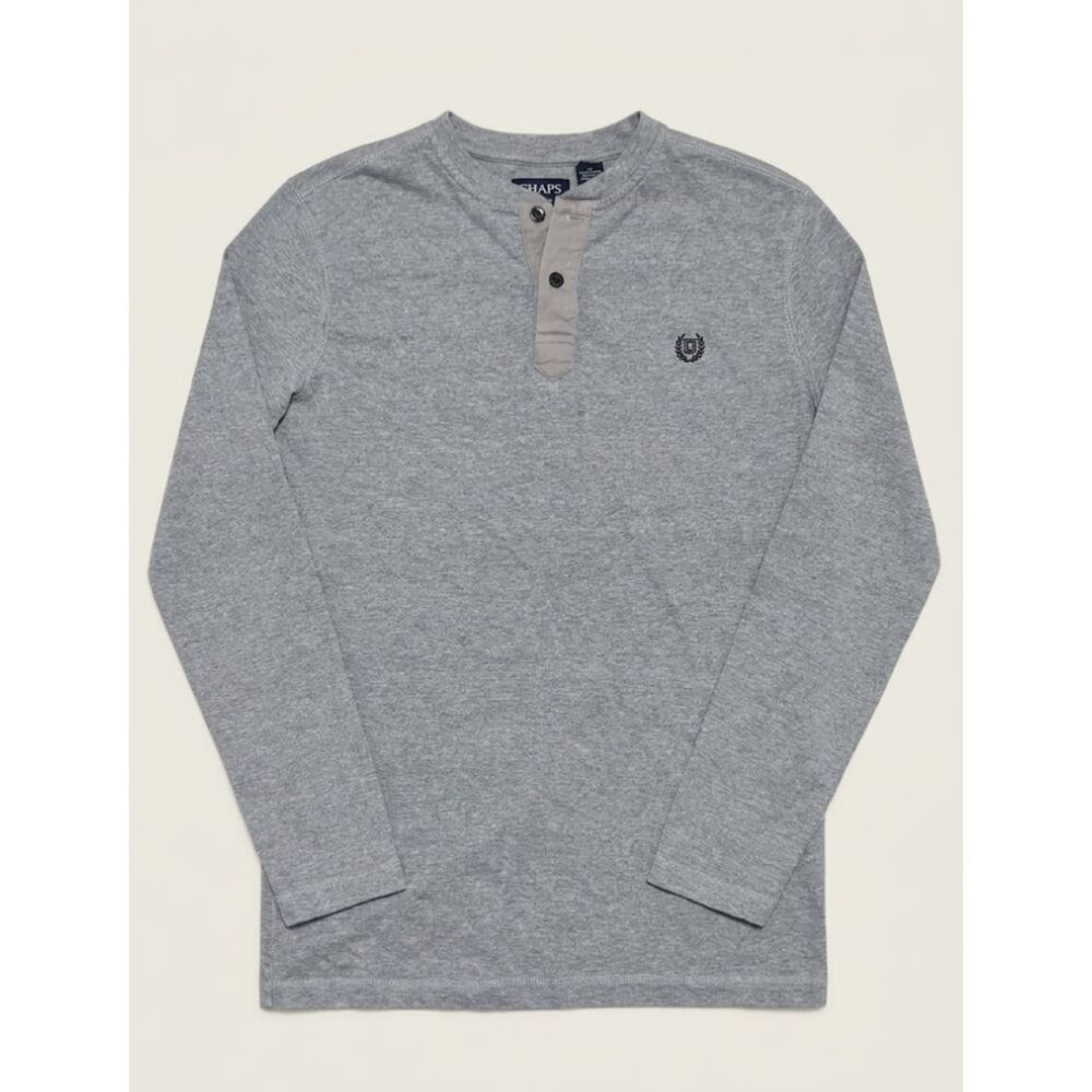Chaps Henley Shirt Mens M Gray Long Sleeve Button Placket Heather Top